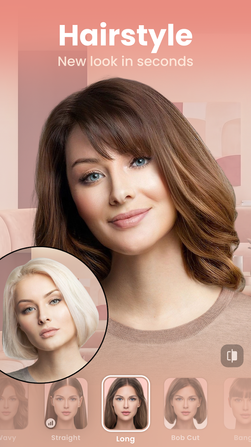 FaceApp hairstyle transformation showing a dramatic length change