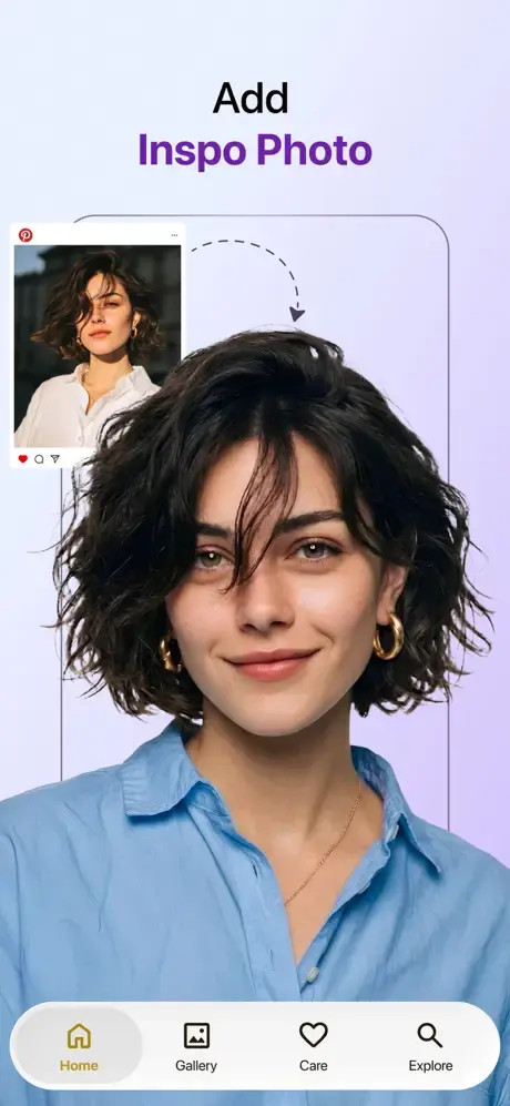 HairHunt previewing a hairstyle from an uploaded inspiration photo on a selfie