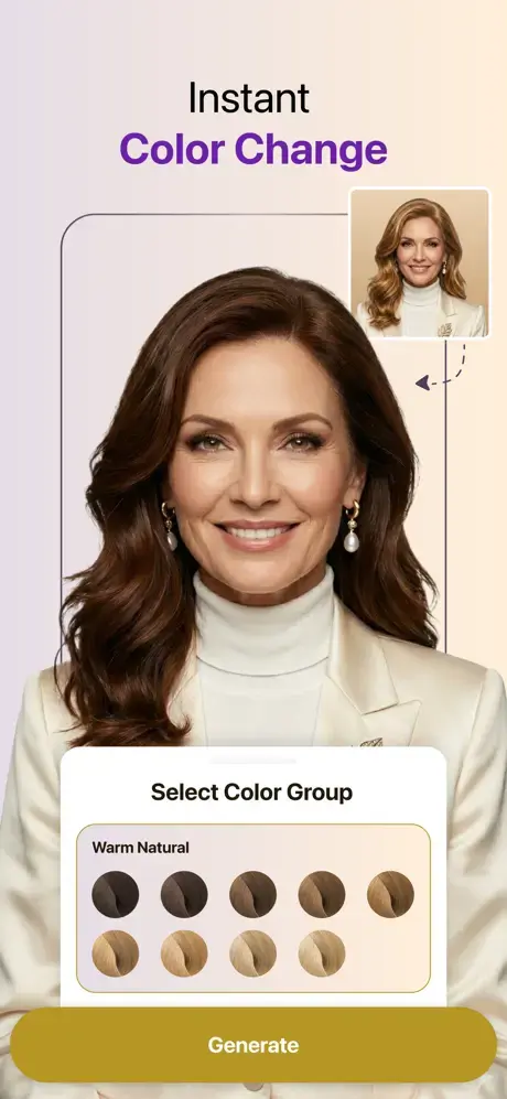 HairHunt instant hair color change with the warm natural color group selected