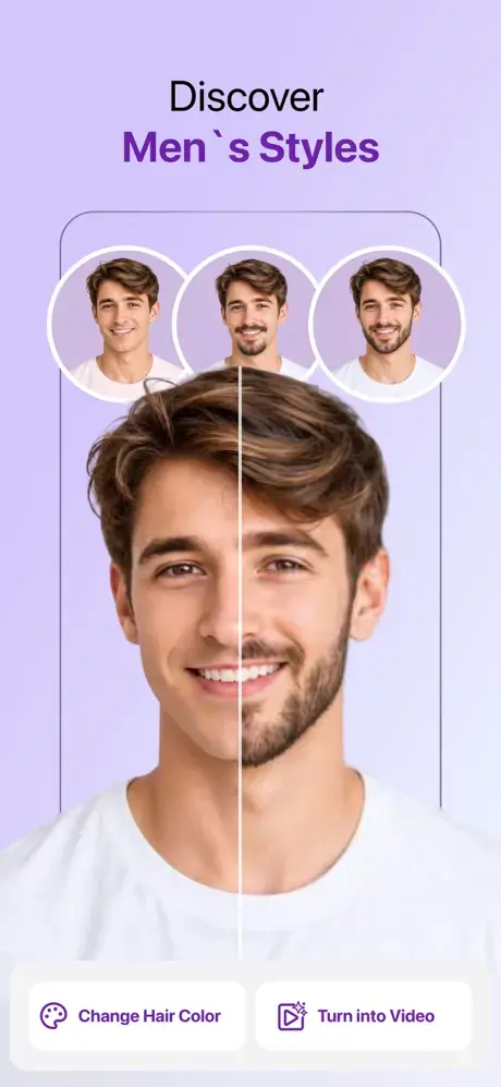 HairHunt men's styles previewing a haircut with and without a beard