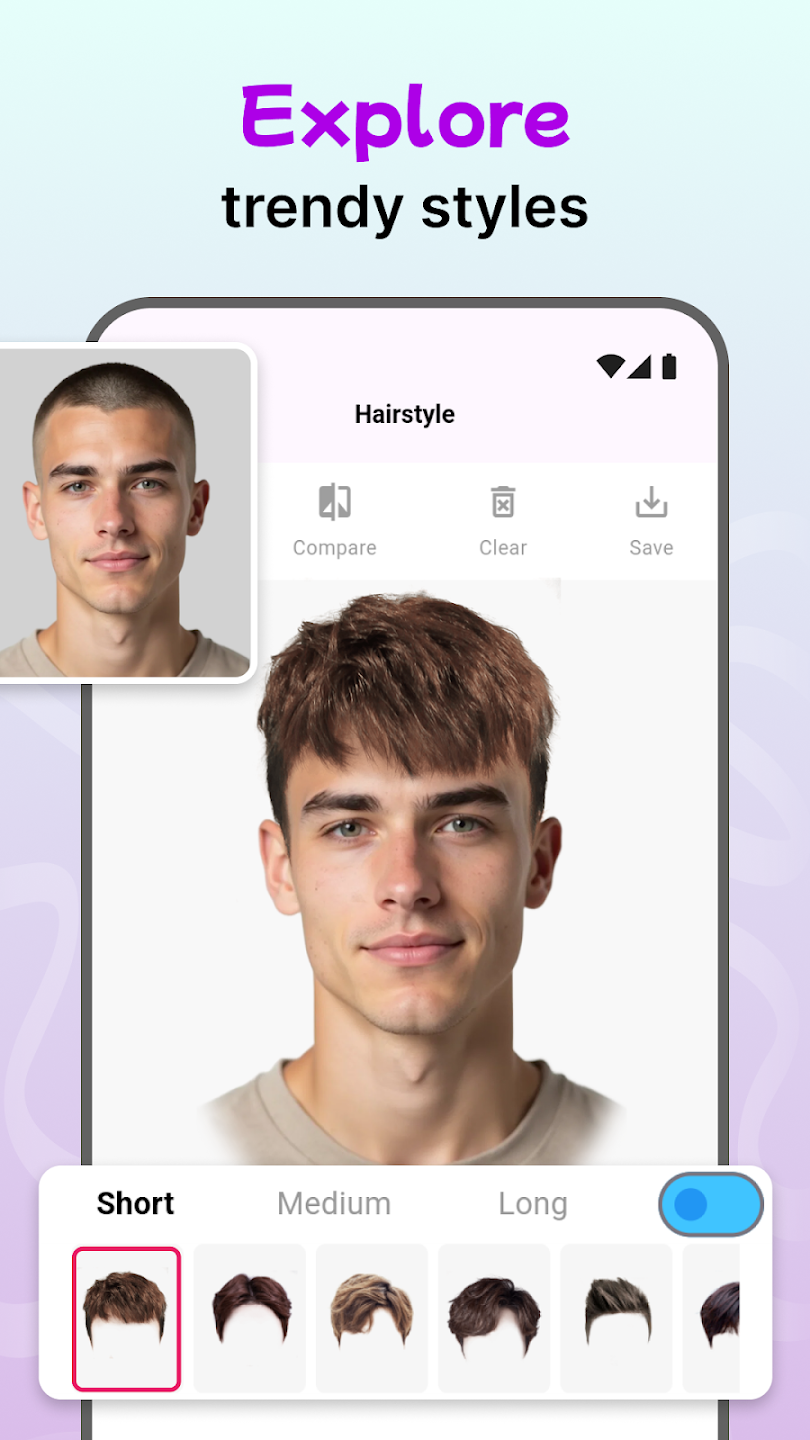 Modiface Haircut: Hair Makeover comparing two hairstyles