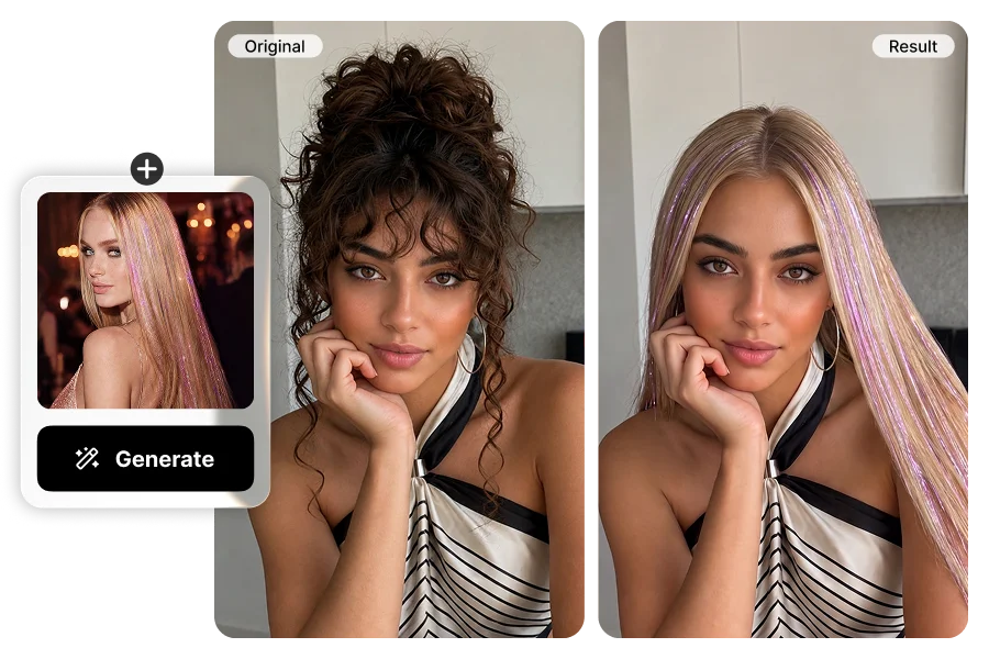 MyEdit browser-based AI hairstyle changer before and after
