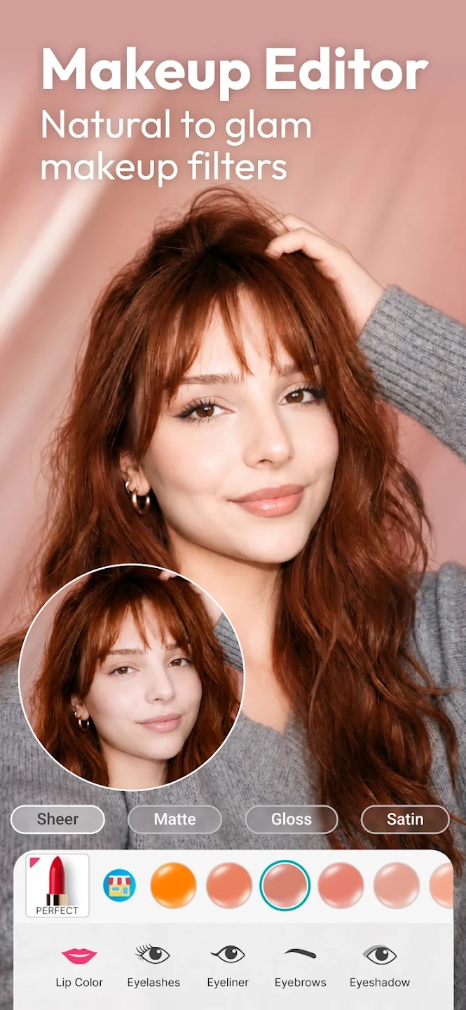 YouCam Makeup hairstyle try-on screen